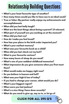 Dive into a world of laughter and deeper connection with our list of 295 questions that turned our hikes and lockdowns into unforgettable bonding moments. From funny questions to ask your husband that spark laughter to deep inquiries that strengthen your bond, we've covered all bases. Perfect for couples looking to infuse joy and depth into their relationship. Get ready to laugh, love, and discover each other all over again. #FunWithHubby #DeepConnections #LaughAndLove Relationship Questions To Ask Each Other, Relationship Building Questions, Questions To Ask Each Other, Questions To Ask Your Husband, Questions To Ask Your Partner, Couples Games, Things To Ask, Questions To Get To Know Someone