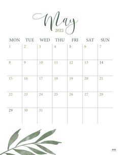 a calendar with the word may on it and a green plant in front of it