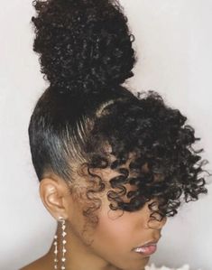 Afro Puff Hairstyles, Bangs Updo, Micro Braids Hairstyles, Hair Puff, Natural Hair Extensions, Twisted Updo, Updo Styles, Girls Natural Hairstyles