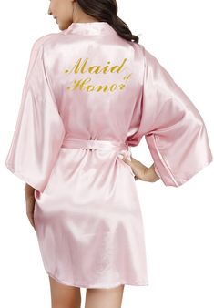 PRICES MAY VARY. This wedding robes for bridal party are made of polyester. One size: mid-thigh length-34.5inch; chest-49.5inch; 3/4-length sleeves-144inch. Kimono robe design, suitable for most women with size from 0-12, height from 4'11" to 5'7" and weight from 90 to 165 pounds. These women silky robes are perfect choice for wedding, bridal party, getting ready, honeymoon, cosplay, loungewear, nightwear and more. The silky satin fabric provides you not only luxurious look but also smooth, soft Bachelorette Gifts For Bridesmaids, Bridal Brunch Favors, Bachelorette Photo Booth, Bachelorette Party Checklist, Personalized Bathrobe, Welcome Bags Wedding, Bachelorette Gift Bags, Glitter Party Decorations, Silky Robe