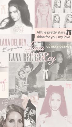 a collage of photos with the words lana deley on them and pictures of women