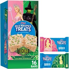 the package includes rice krispies treats and an image of a witch holding a wand