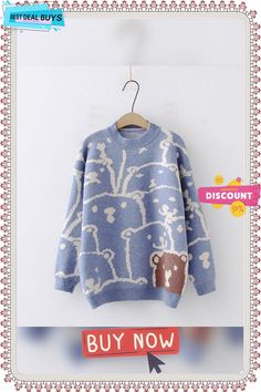 Cartoon Bear Jacket Sweater Winter Long Sleeve Outdoor Sweater, Long Sleeve Winter Sweater For Outdoor, Long Sleeve Sweater For Outdoor Winter Wear, Winter Sweatshirt With Pockets, Winter Knit Sweatshirt, Long Sleeve Warm Tops For Cold Weather, Warm Long Sleeve Winter Top, Warm Long Sleeve Tops For Cold Weather, Long Sleeve Sweatshirt For Fall Cold Weather