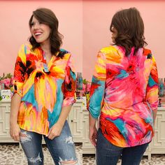 A fun and flattering top perfect for work! Flattering Tops, Speak Now, County Fair, Professional Look, Work Wear, Color Pop, Going Out, Multi Color, How To Wear