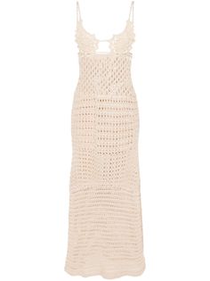 natural beige cotton crochet openwork areas semi-sheer construction spaghetti straps sleeveless plunging V-neck cut-out detailing to the chest side slit straight hem open back ankle-length unlined rear tie fastening Content House, Dress Reference, India Dress, Printed Silk Shirt, Chic Fall Outfits, A Love Letter, Current Fashion, Dolce E Gabbana, Cotton Crochet