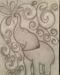 a drawing of an elephant with swirls on it's back