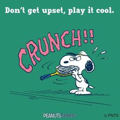 a cartoon dog holding a tennis racquet with the words crunch on it