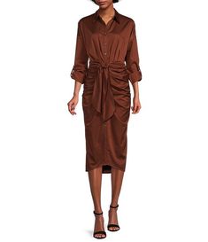 Antonio Melani Roxanne Button Down Collar Tie Waist 3/4 Roll-Tab Sleeve Midi Shirt Dress | Dillard's Petite Midi Dress, Pentecostal Fashion, Dressing Ideas, Button Front Shirt Dress, Button Front Dress, Career Dress, Antonio Melani, Midi Shirt Dress, Dress 16