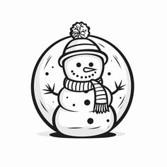 a black and white drawing of a snowman