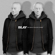 two mannequins wearing black hoodies with the words slay on them