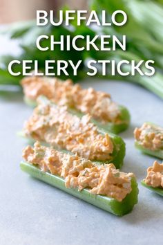 buffalo chicken celery sticks on a cutting board