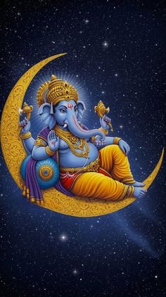 an elephant sitting on the moon with stars in the background