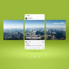 an instagram post mockup with mountains in the background