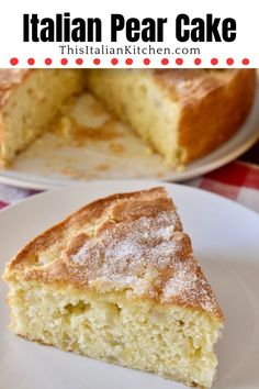 a slice of italian pear cake on a white plate