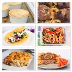 several pictures of different food items including meat, vegetables and pies are shown in this collage