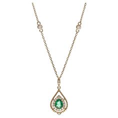 Decorate yourself in elegance with this Pendant is crafted from 14-karat Yellow Gold by Gin & Grace Pendant. This Pendant is made up of 4*5 Pear-cut Prong setting Emerald (1 Pcs) 0.26 Carat and Round-Cut White Diamond (20 Pcs) 0.26 Carat. This Pendant is weight 1 grams and 1.49 grams. The gorgeous Pendant hangs from a 18-inch wheat chain. This delicate Pendant is polished to a high finish shine. Art Deco Emerald, Chinese Art Deco, Delicate Pendant, Emerald Pendant, Art Deco Era, Natural Emerald, Pear Cut, Chinese Art, White Diamond