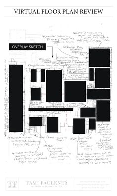 a black and white image of a floor plan with lots of writing on the paper