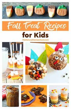 a collage of fall treat recipes for kids