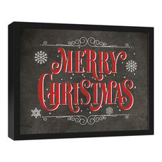 a black and red merry christmas sign with snowflakes