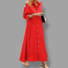 Quality Women's Clothing Red-Hot-Red Full Length Collared Shirt Dress Check Out My Boutique For Additional Colors And Sizes Fashion Made Simple Easy Wear! Easy Care! Excellent New Condition Smoke Free Pet Free Environment Thanks For Browsing My Boutique Red Button-up Dress For Spring, Red Button-up Spring Dress, Casual Red Long Sleeve Shirt Dress, Red Button-up Midi Dress For Spring, Casual Red Shirt Dress, Casual Red Button-up Midi Dress, Red Button-up Shirt Dress For Spring, Red Long Sleeve Shirt Dress With Buttons, Elegant Red Collared Shirt Dress