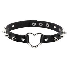 PRICES MAY VARY. Package Content: 1 * PU Leather Goth Choker Collar. Quality Material-- Made with Soft Leather and Comfortable to Wear. The soft surface and high polished alloy will bring you with good wearing feelings. Adjustable Size --Length: 13.8-15.5 inchs; Width:0.7". This Gothic Leather Love Heart Choker is designed with adjustable choker, which allows you wearing it with best choice of size. ALL MATCH STYLE --it's for men women wearing on Halloween party nightwear night club cosplay or c Stile Punk Rock, Manip Edit, Leather Choker Collars, Goth Choker, Studded Collar, Gothic Emo, Metal Spikes, Punk Accessories, Leather Choker Necklace