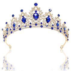 PRICES MAY VARY. Classic Design - It is a dazzling and beautiful crown for women. With the shiny, attractive, beautiful rhinestones paved on the crown, your feeling like a princess or a queen when wearing it. Make the most stunning at any occasions decorated for the special women.This crown is lucky and beautiful, just to meet the perfect you. Material - The shiny blue crown is made of alloy, rhinestone and crystal. It is a shiny, charming handmade product, suitable for women. Size - Length 5.9 Royal Blue Crown, Tiara Blue, Blue Tiara, Royal Blue Quinceanera, Quinceanera Crown, Crown Crystal, Crown For Women, Wedding Halloween, Blue Crown