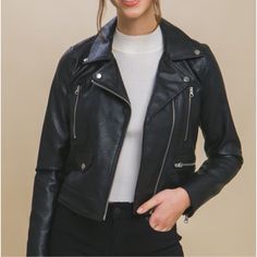 Love Tree / Black Vegan Leather Zipper Moto Biker Jacket / Size Lg. / Nwt / All Pockets Are Functional And Can Hold A Lot Of Things. All Zippers Are Functional, Snaps Are Non-Functional Around Collar Area Just For Accent. Buckle Accents On Each Side, Functional Zippers On Wrist Area. Smoke-Free Household, Fragrance-Free Household Length 19” Ptp 19.5” Edgy Outerwear With Zipper Closure For Biker Events, Edgy Outerwear With Zipper For Biker Events, Edgy Biker Jacket With Zipper Closure For Biker Events, Edgy Biker Jacket With Zipper Closure, Edgy Outerwear With Zipper Closure For Urban Adventures, Edgy Outerwear With Zipper For Urban Adventures, Black Asymmetrical Zip Biker Jacket, Black Biker Jacket With Asymmetrical Zip, Fall Biker Jacket With Zipper Closure For Biker Events