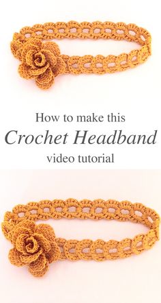 the crochet headband is made from yarn and has a flower on it