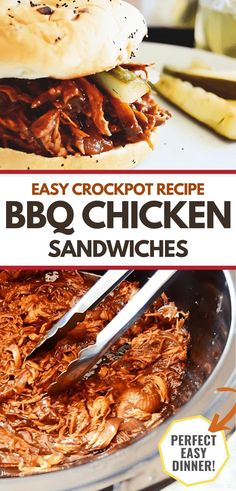 Get the super easy recipe for the BEST Crockpot BBQ Chicken Sandwiches! Just 4 simple ingredients like chicken, bbq sauce, onions, and brown sugar. Use any BBQ sauce, but we like sweet baby ray's best! It's the perfect easy dinner idea for busy weeknights AND it makes 8 servings! So you can feed a crowd or have leftovers. Crockpot Pulled Chicken, Best Bbq Chicken, Bbq Pulled Chicken, Bbq Chicken Recipe, Pulled Chicken Sandwiches, Bbq Chicken Sandwich, Bbq Chicken Breast, Slow Cooker Bbq Chicken