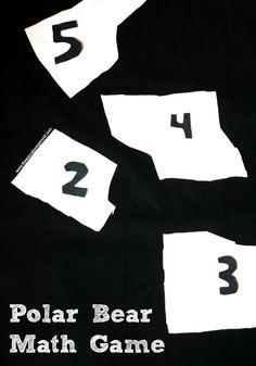 the polar bear math game is shown with numbers and letters on black paper, which are cut