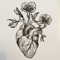 a drawing of a heart with flowers in it