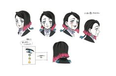 an anime character's hair is shown in four different ways, including pink and blue