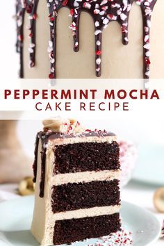 a slice of peppermint mocha cake on a plate