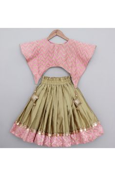 https://www.stylemylo.com/products/pink-and-golden-zigzag-printed-top-with-lehenga-set Top With Lehenga, Latest Dress Design, Kids Lehenga