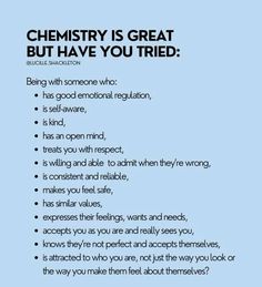 a blue poster with the words,'chemistry is great but have you tried? '