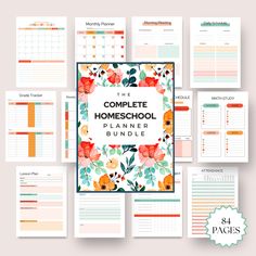 the complete homeschool planner bundle is shown with flowers and leaves on it's cover