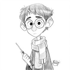 a drawing of harry potter holding a wand