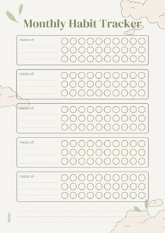 a printable habit tracker for kids with the words, month and hour on it