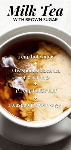 a cup of hot water with lemons and brown sugar is shown in this recipe