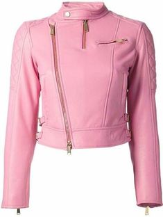 Stylish Leather Jacket, Pink Leather Jacket, Pink Out, Lambskin Leather Jacket, Genuine Leather Jackets, Leather Jacket Black, Leather Jackets Women, Stylish Fashion, Pink Leather