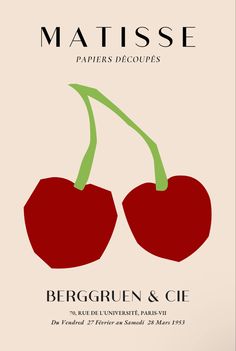 two cherries with the words matisse paper decoupes on them, and an image