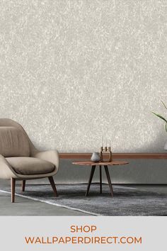 two chairs and a table in front of a wallpapered background with the words shop wallpaper direct