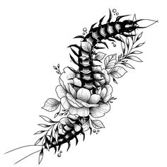 a black and white tattoo design with flowers