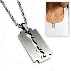 Premium STAINLESS STEEL RAZOR BLADE PENDANT NECKLACE Chain Silver Charm Men Dog Tag, Fashion Jewelry Guy Necklaces, Blade Necklace, Cool Guy, Stainless Steel Chain Necklace, Razor Blade, Mens Chain Necklace, Fashion Jewelry Necklaces, Chains For Men, Stainless Steel Chain