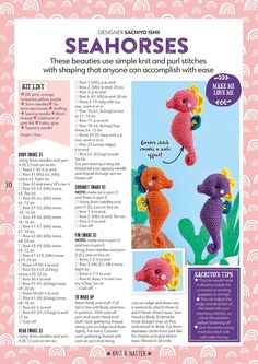 the crochet seahorses pattern is featured in this article, with instructions to make