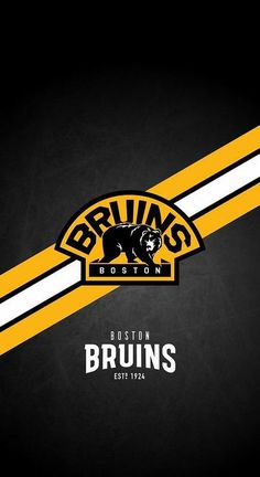 the boston browns logo on a black and yellow striped wallpaper with white lettering that reads,