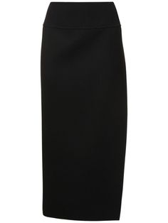 Concealed side button closure. Side split at hem. Model is wearing a sizeI Classic Midi-length Evening Bottoms, Classic Midi Length Evening Bottoms, Elegant Pencil Skirt With Side Slits, Elegant Pencil Skirt Bottoms With Side Slits, Chic Fitted Skirt With Concealed Front Fastening, Fitted Office Skirt With Concealed Fastening, Formal Skirt With Side Slits, Elegant Midi Skirt With Side Slits, Elegant Formal Skirt With Side Slits