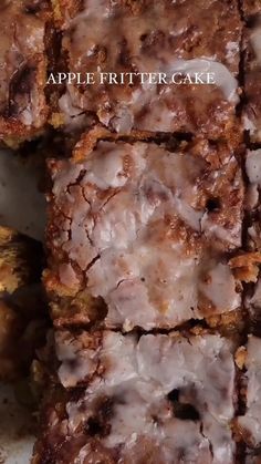 apple fritter cake is cut into squares