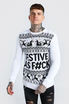 Knitted Christmas Jumpers, White Crew Neck, Christmas Jumper, Christmas Men, Branding Photoshoot, Men's Clothes, Christmas Collection, Christmas Knitting, Christmas Sweater