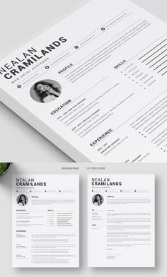 a clean and modern resume template with two pages on the front, one is black and white